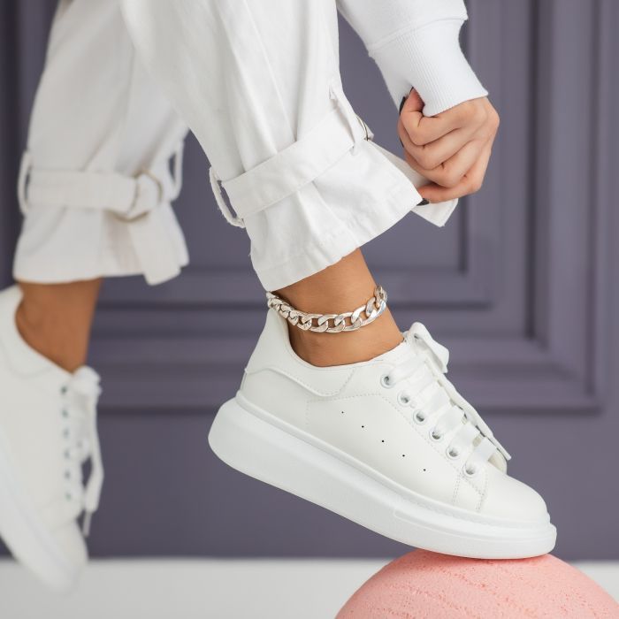 Női fehér sportcipő ekológikus bőrből Raya #24199