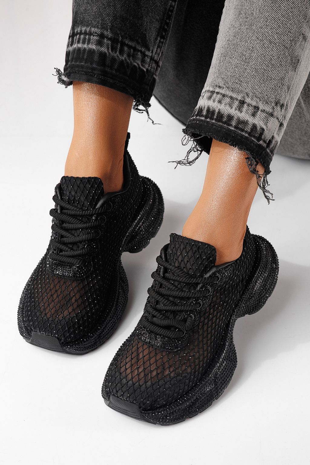 Női sportcipők fekete textil anyagból készült Cataleya #24066