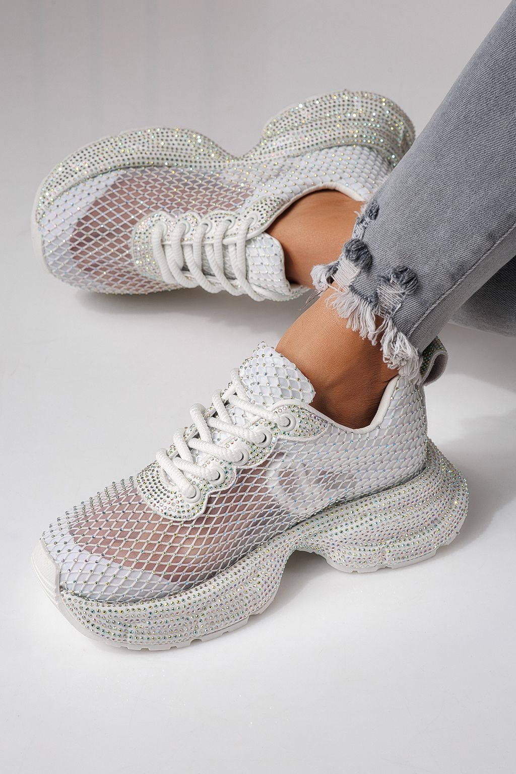 Női sportcipők fehér textil anyagból készült Cataleya #24065