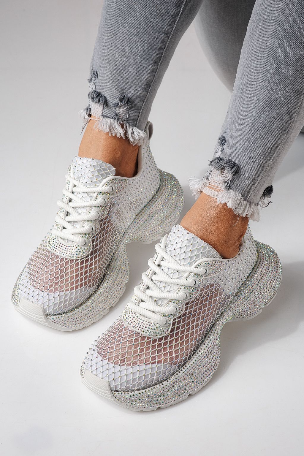 Női sportcipők fehér textil anyagból készült Cataleya #24065