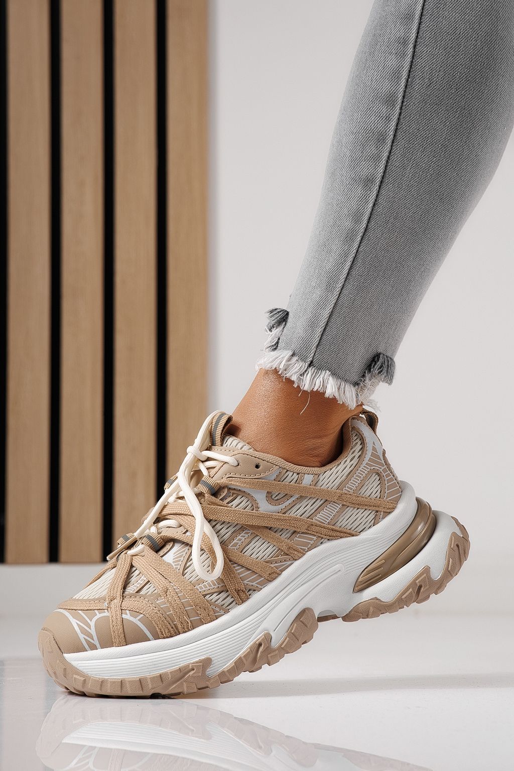 Női sportcipők khaki textil anyagból készült Jullya #24131