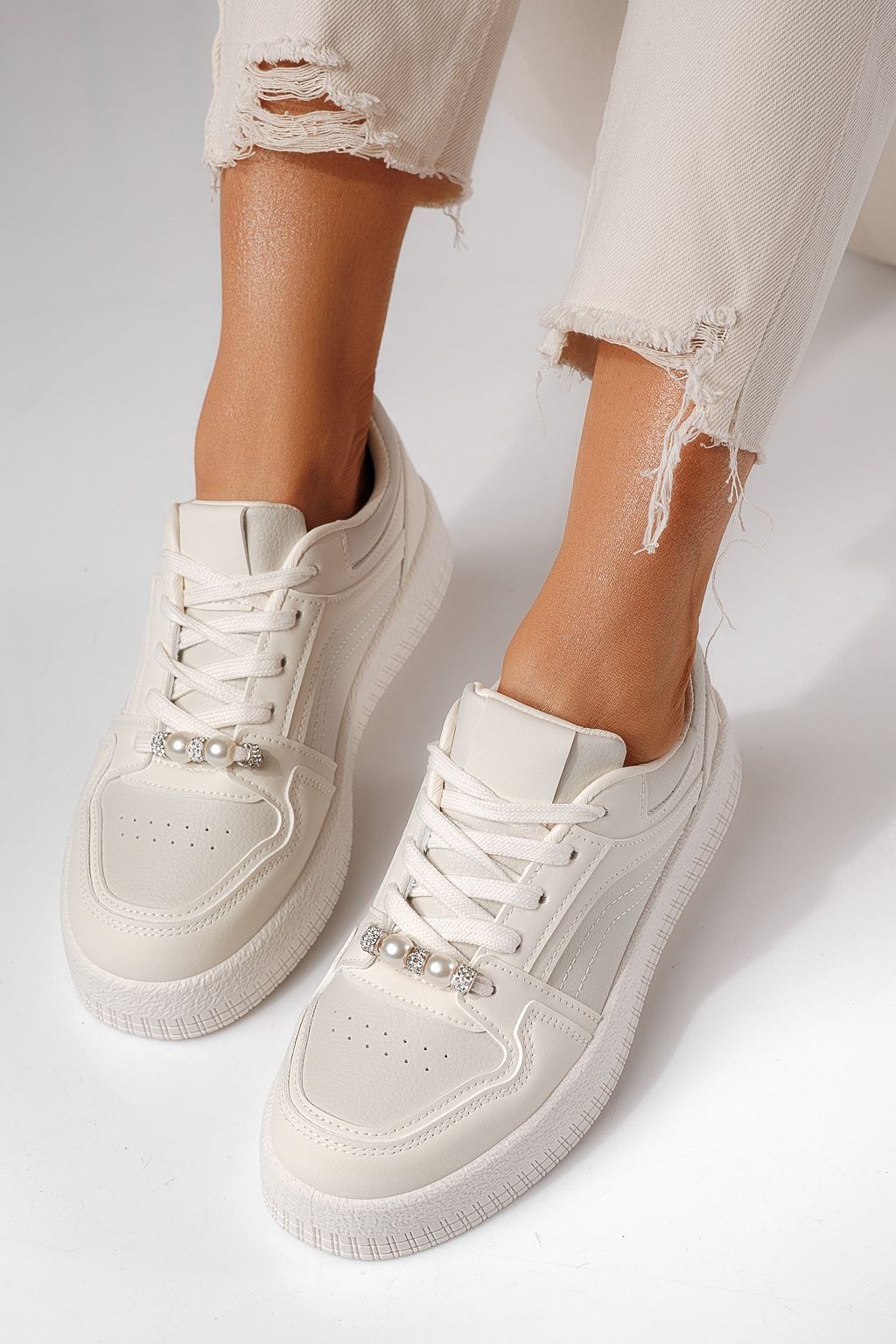 Női sportcipők bézs öko bőrből készült Oana #24173