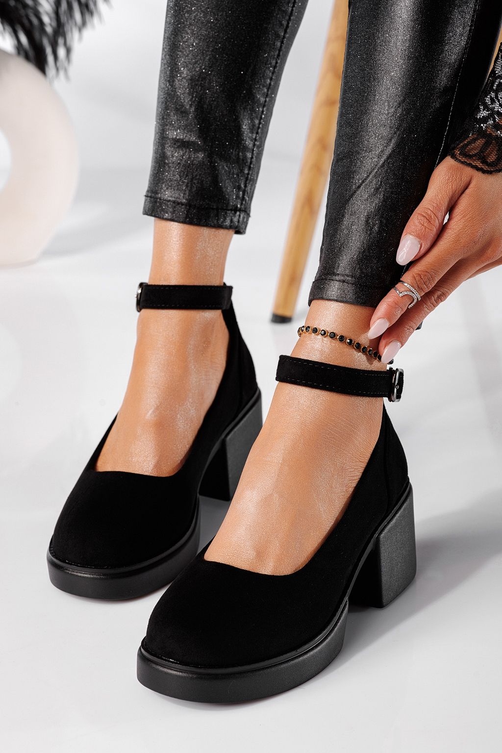 Troya Női Alkalmi Cipő Fekete Ökológiai Velúr Lakkbőr #24227