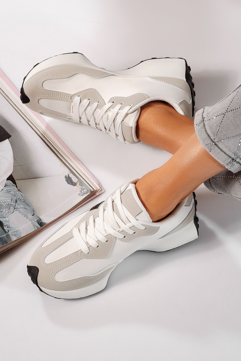 Női szürke eco-bőr tornacipő Clare #24294