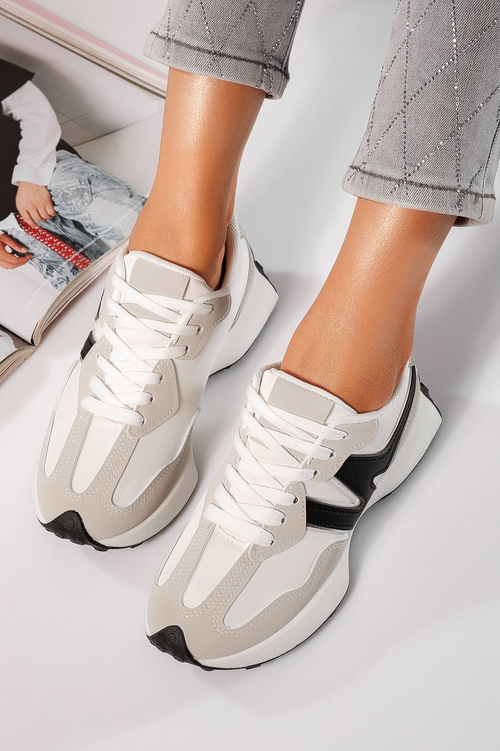 Női szürke eco-bőr tornacipő Clare #24294