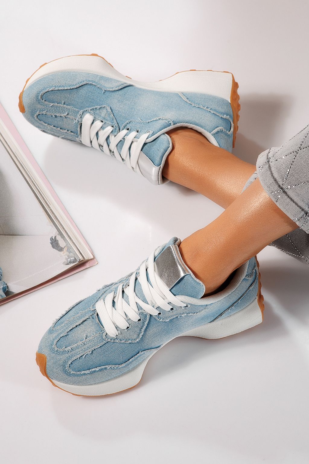 Női kék ekobőr tornacipő Clare #24295