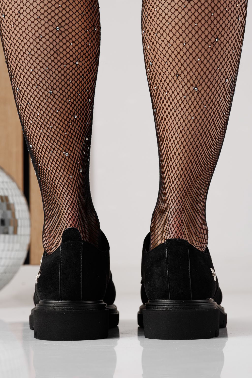 Pantofi casual dama negri din piele ecologica intoarsa Tamara #24278