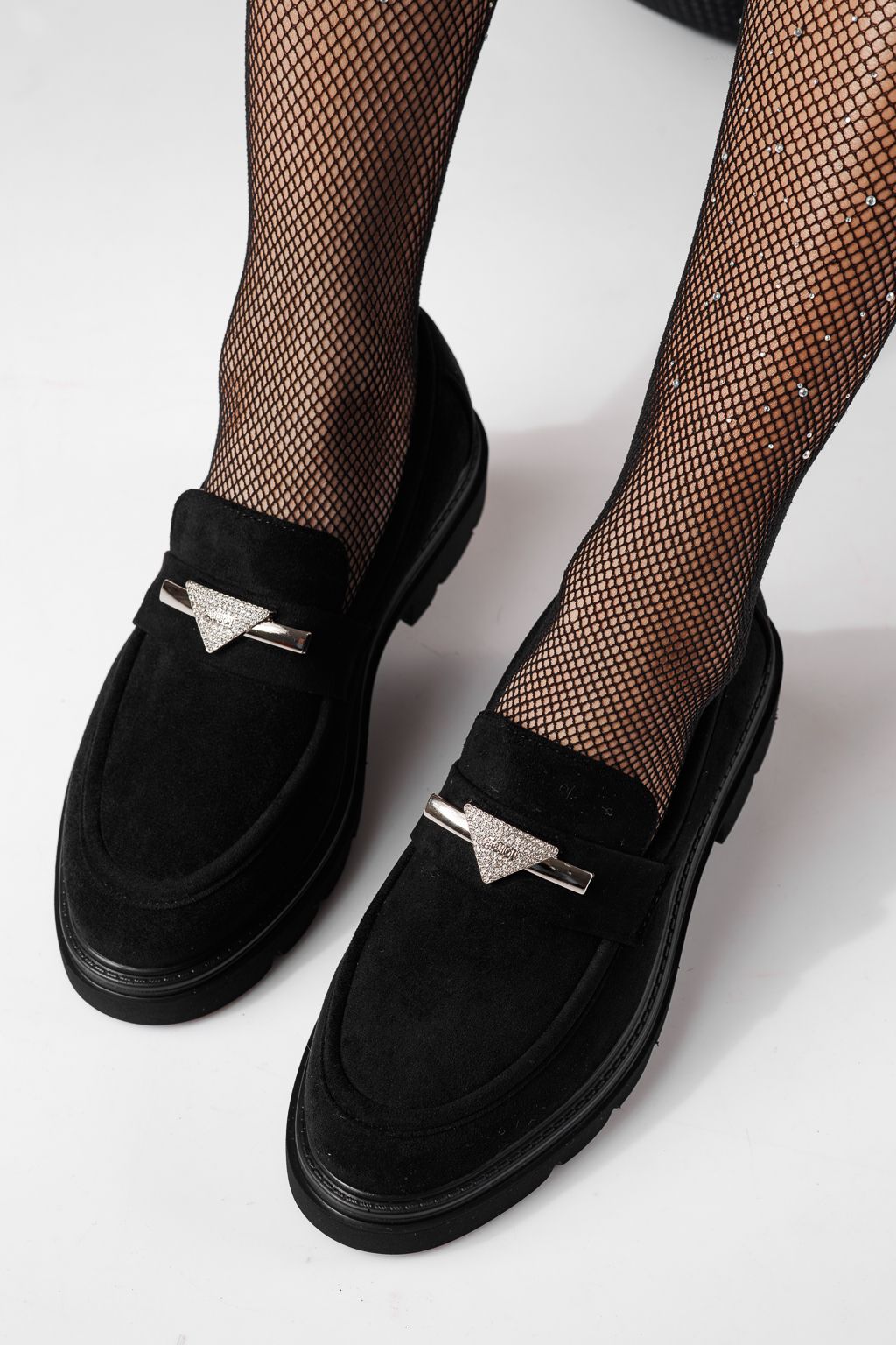 Pantofi casual dama negri din piele ecologica intoarsa Venus #24280