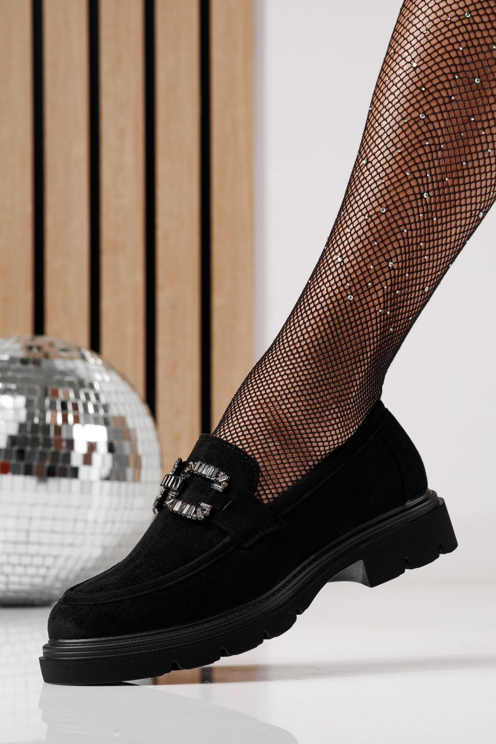 Pantofi casual dama negri din piele ecologica intoarsa Tabita #24277