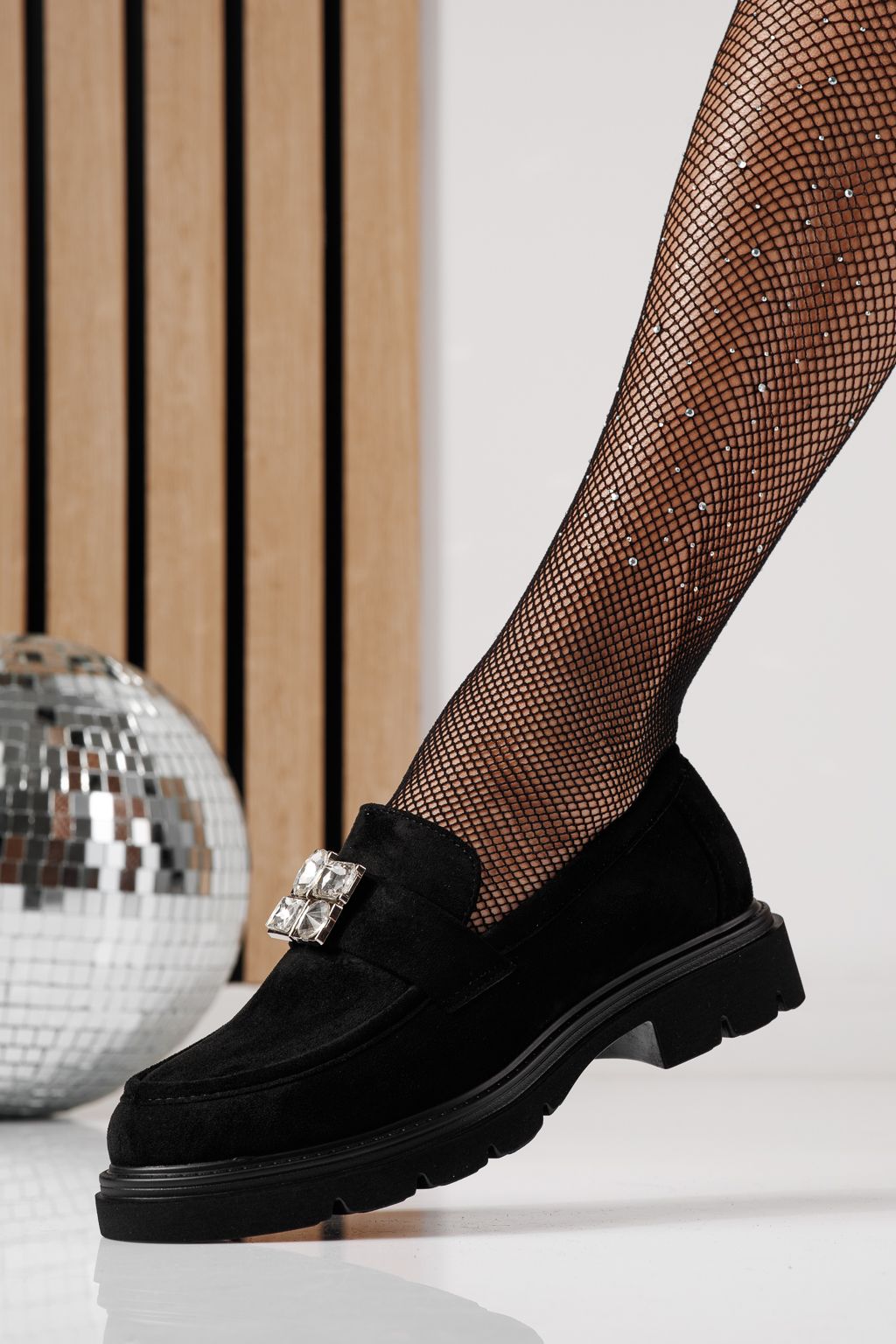 Pantofi casual dama negri din piele ecologica intoarsa Zina #24282