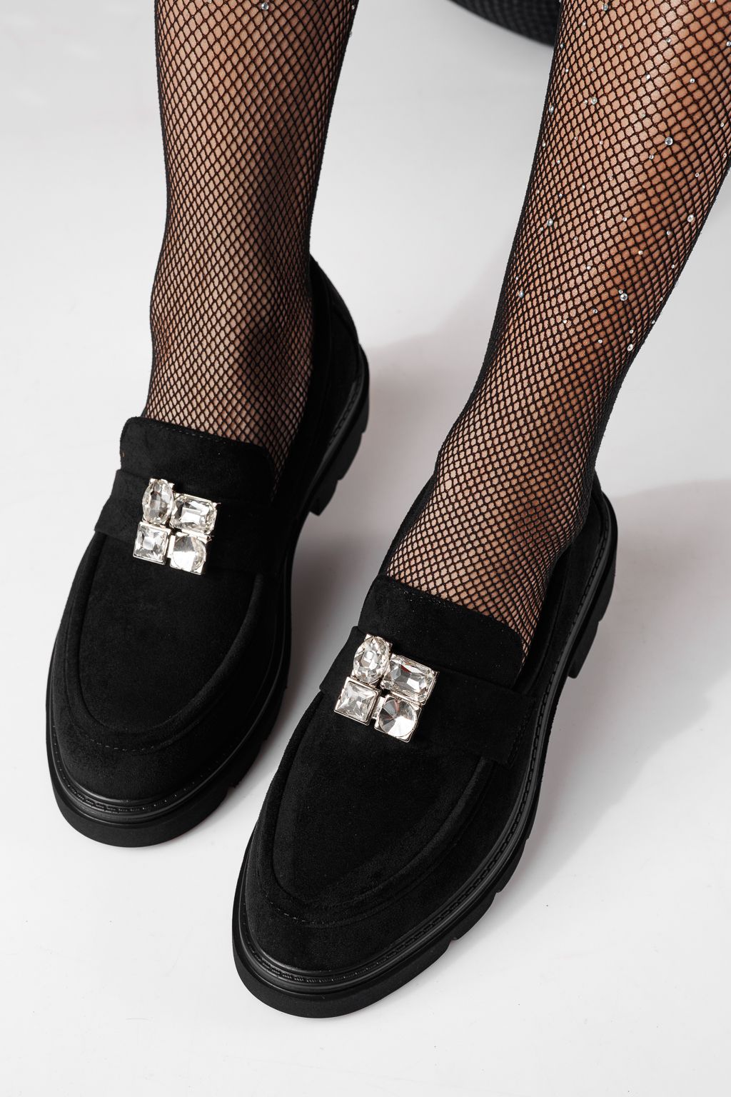 Pantofi casual dama negri din piele ecologica intoarsa Zina #24282