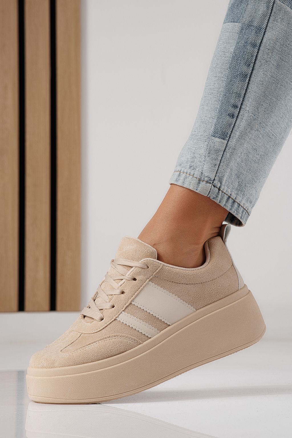 Adidasi dama bej din piele ecologica intoarsa Diana #24302