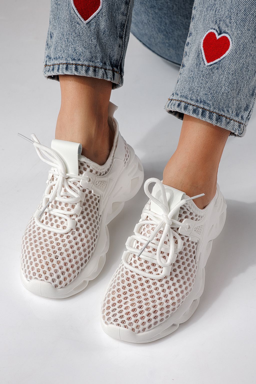 Adidasi dama albi din material textil Florentina #24313