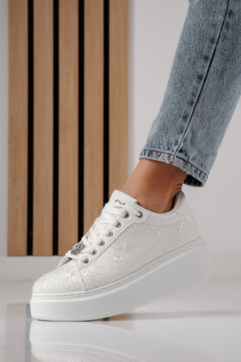 Adidasi dama albi din material textil Carla #24290