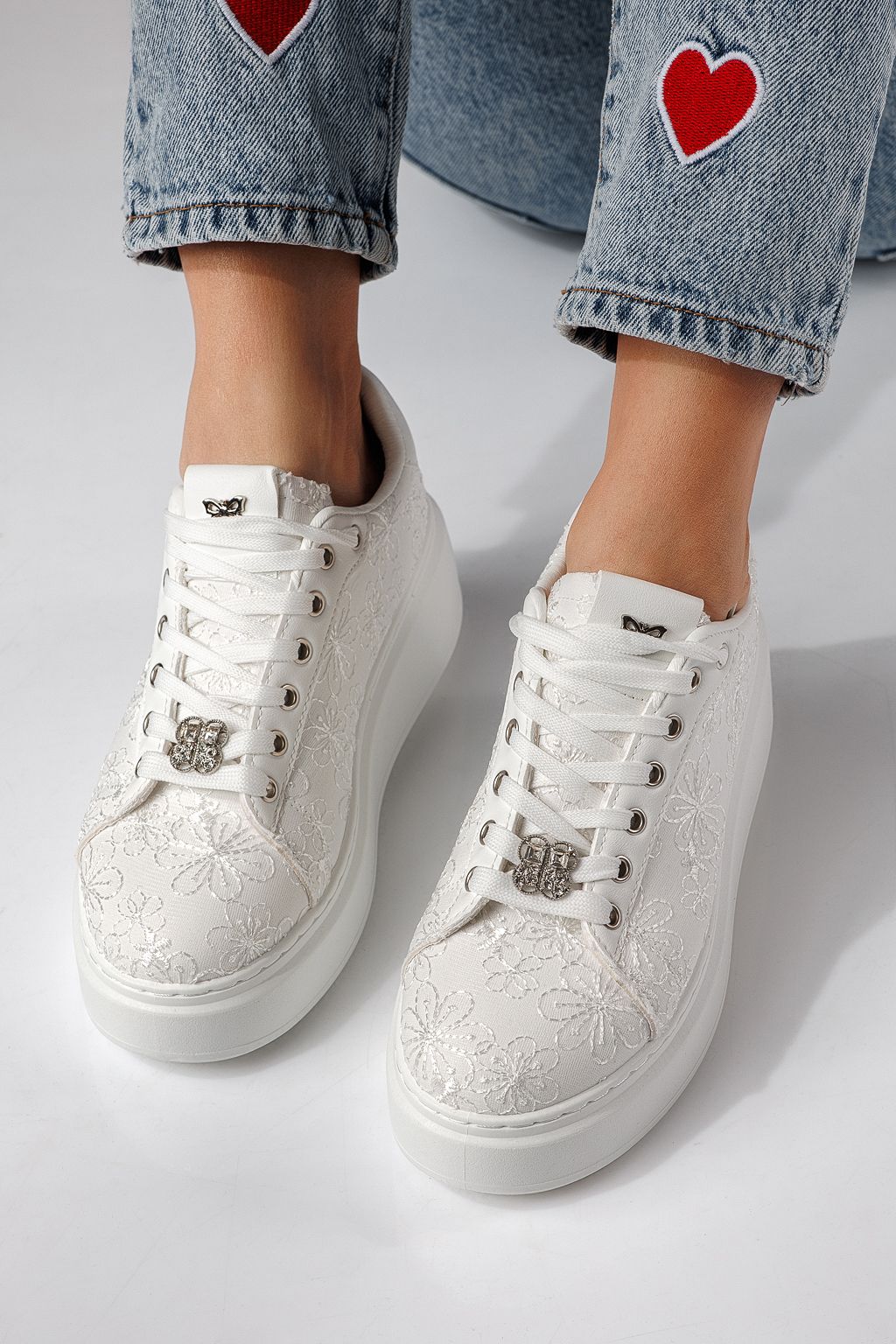 Adidasi dama albi din material textil Carla #24290