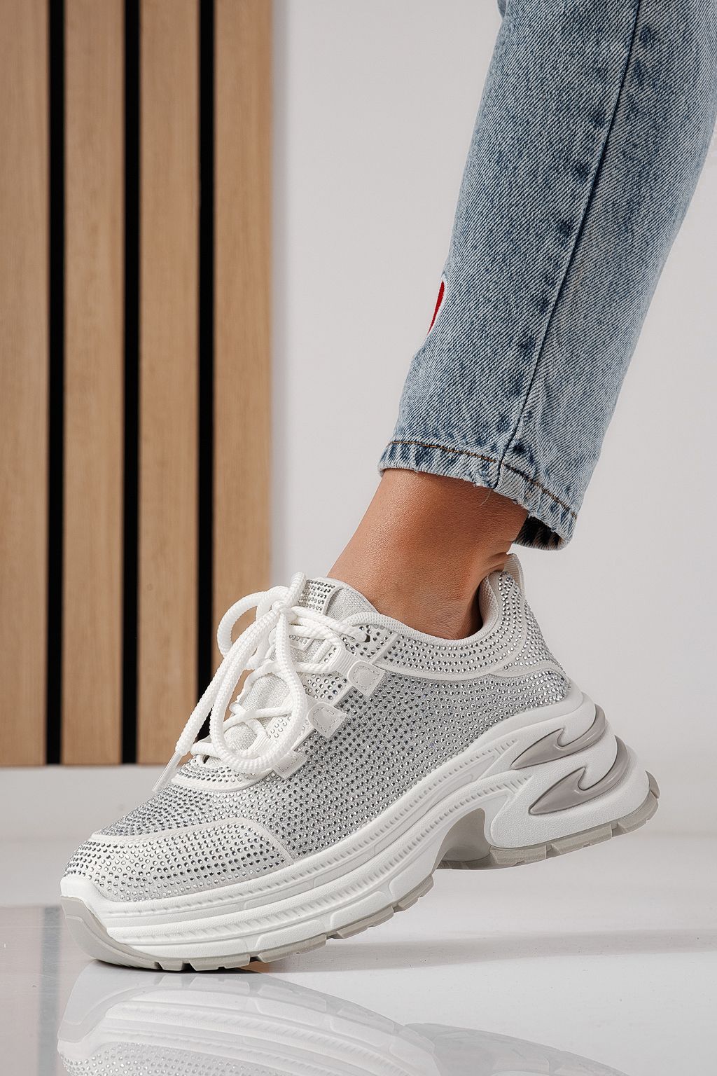 Adidasi dama albi din material textil Eliza #24308