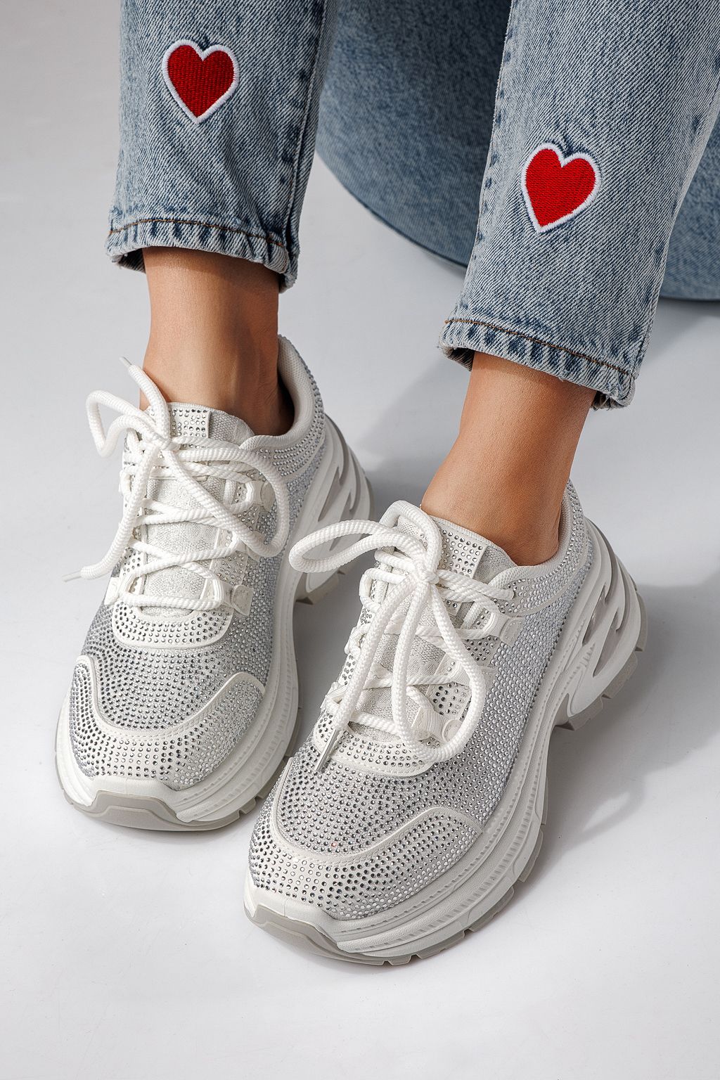 Adidasi dama albi din material textil Eliza #24308