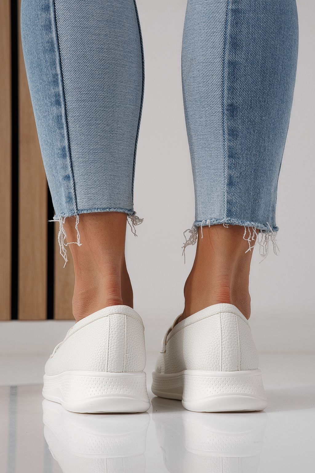 Pantofi casual dama albi din piele ecologica Rania #24272