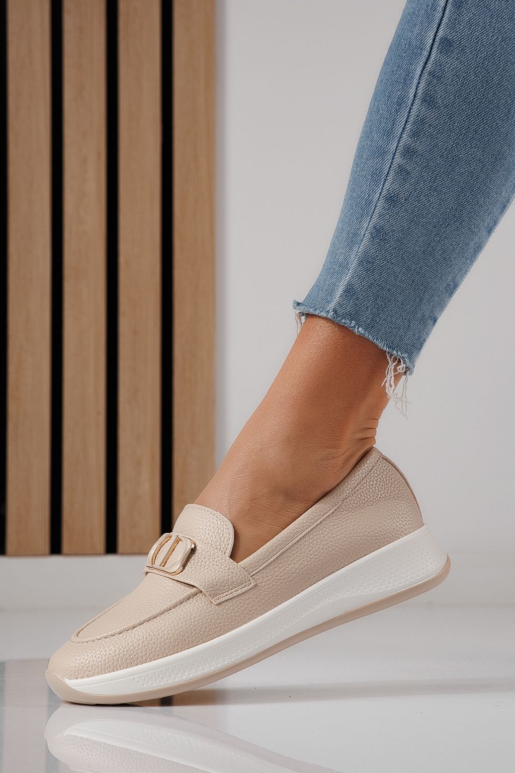 Pantofi casual dama bej din piele ecologica Rania #24274