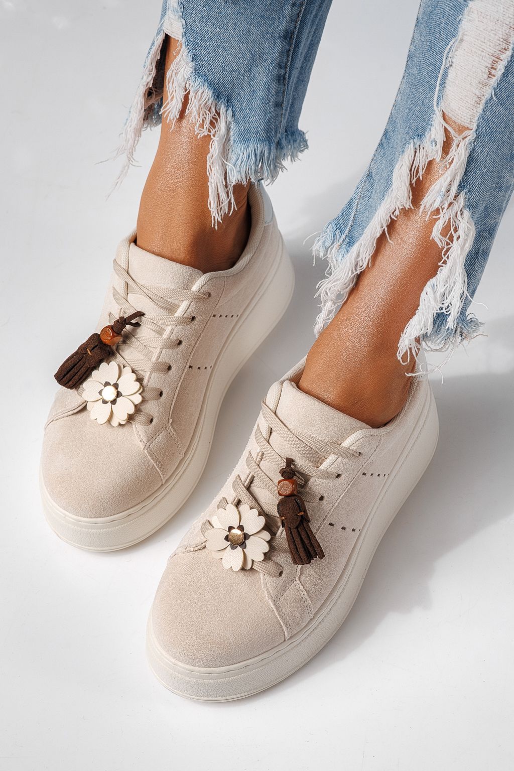 Női sportcipők bézs öko bőrből készült Aliss #24316