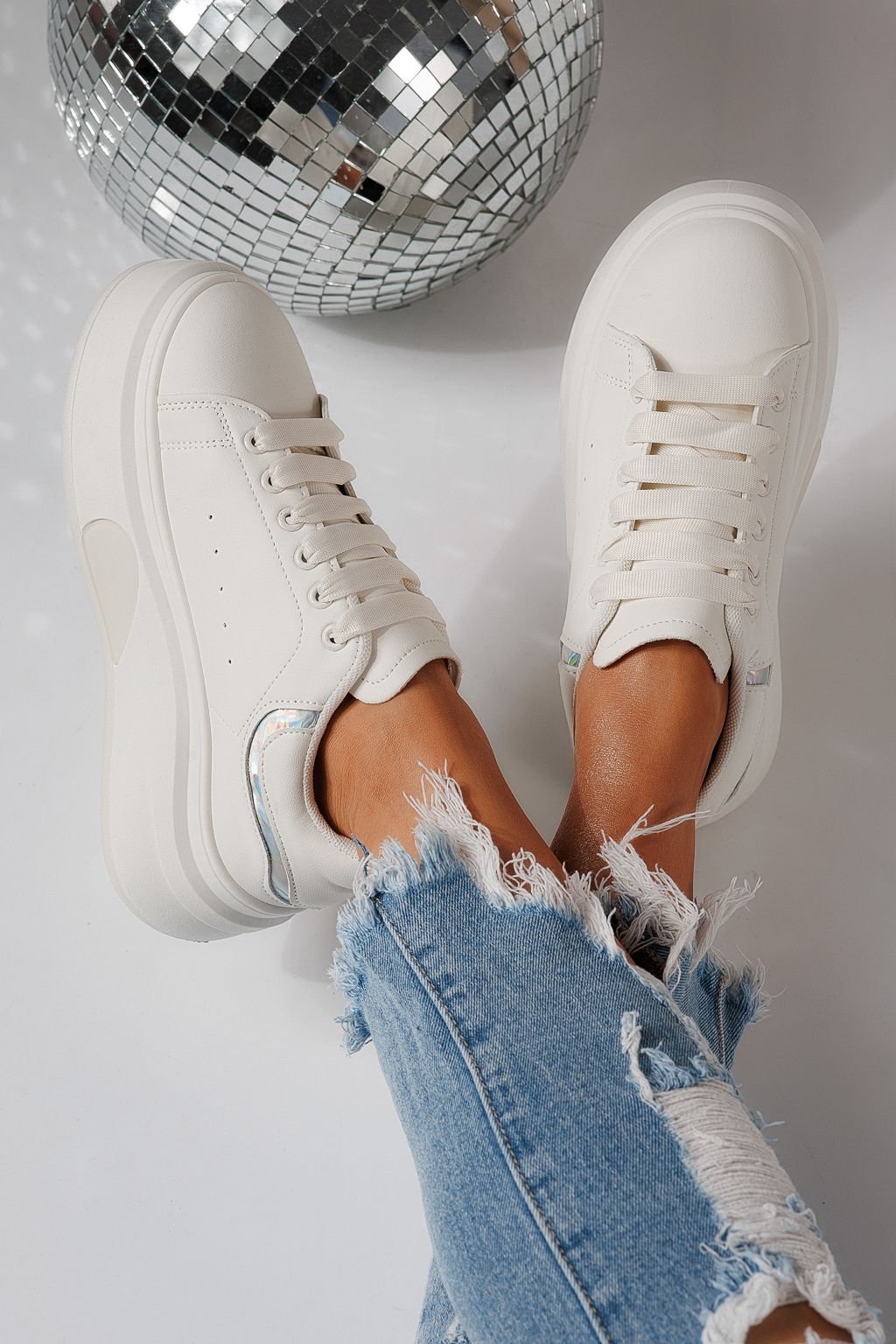 Adidasi dama albi din piele ecologica Anca #24285