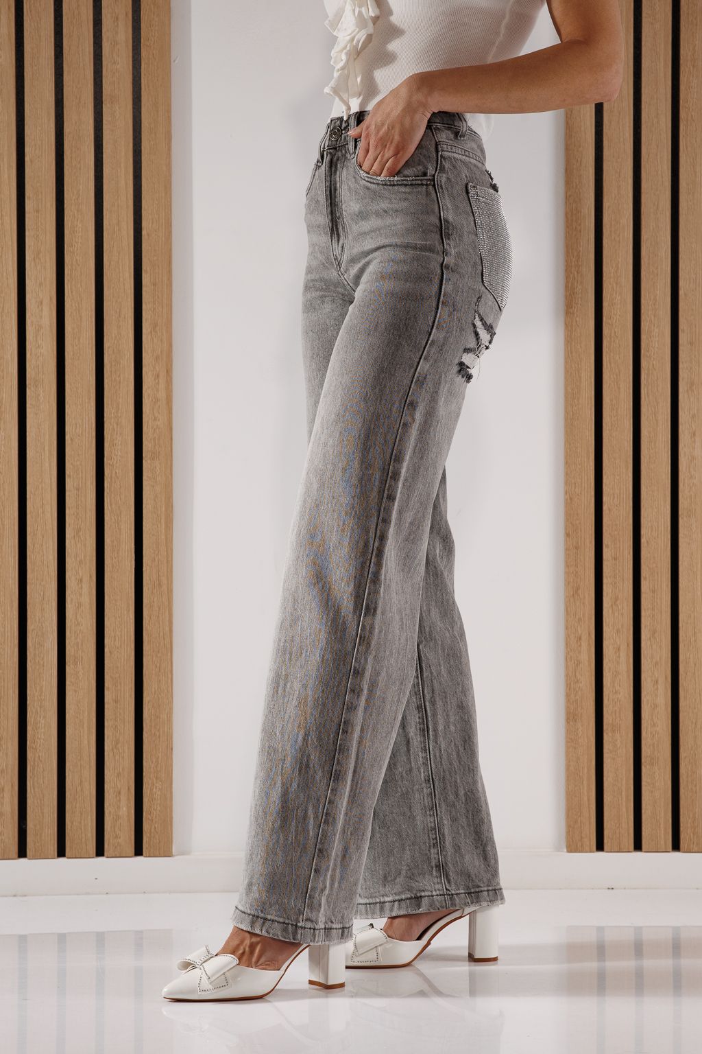 Női Wide Leg farmernadrág Maria szürke #A1348