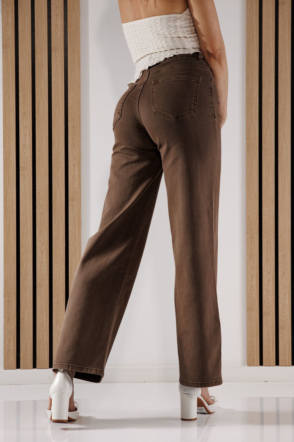 Női Wide Leg farmernadrág Ayda barna #A1345