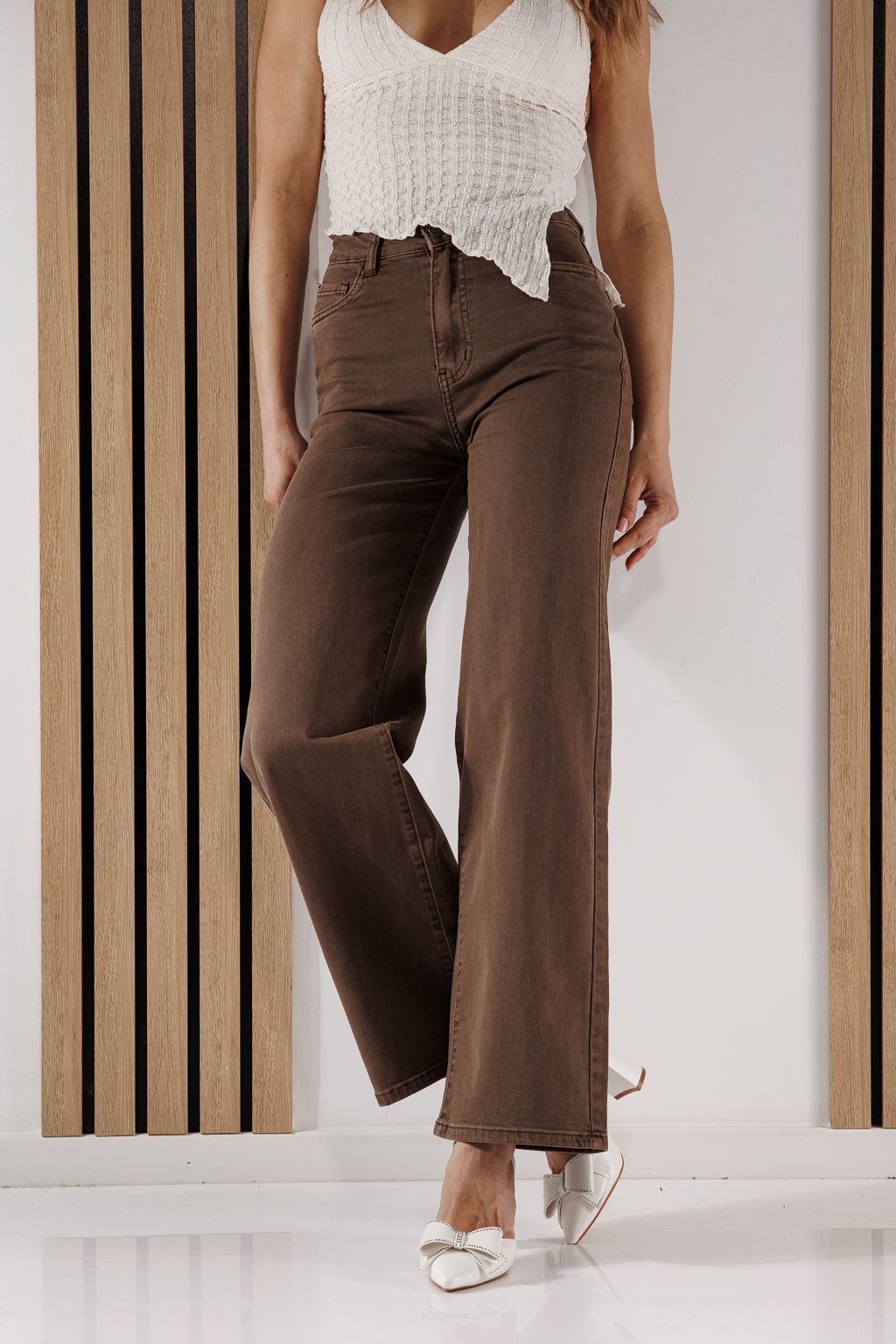 Női Wide Leg farmernadrág Ayda barna #A1345