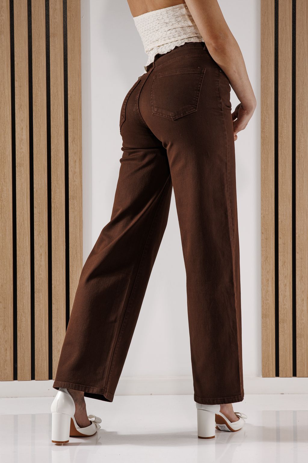 Női Wide Leg farmernadrág Ela barna #A1347