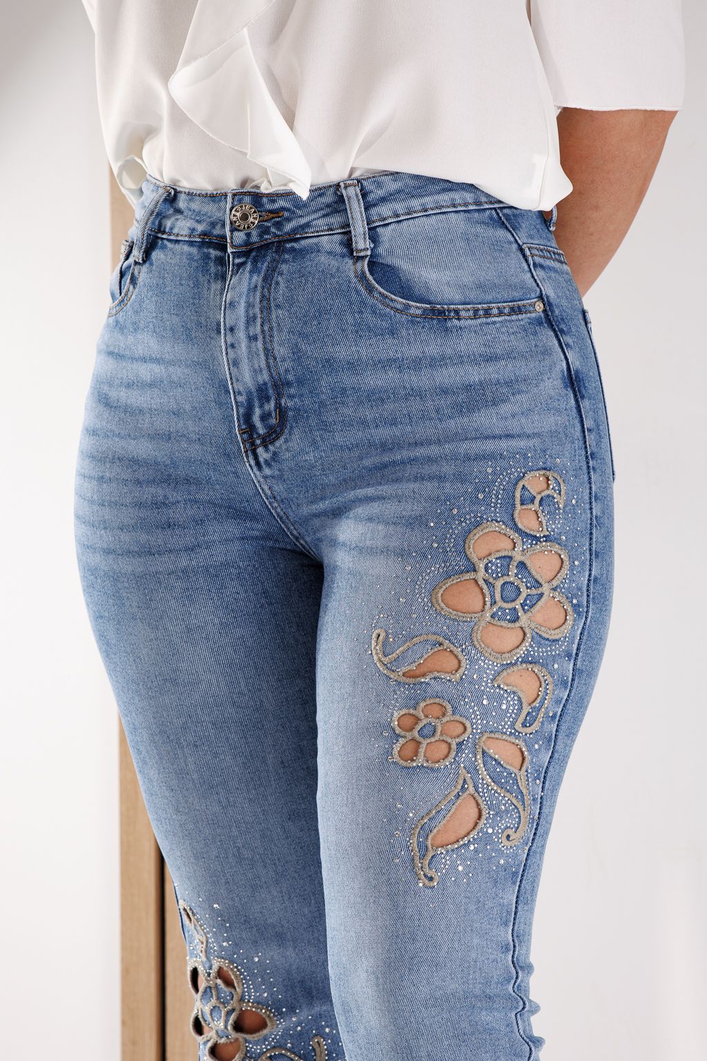 Női Mom Fit farmernadrág Alexia kék #A1355