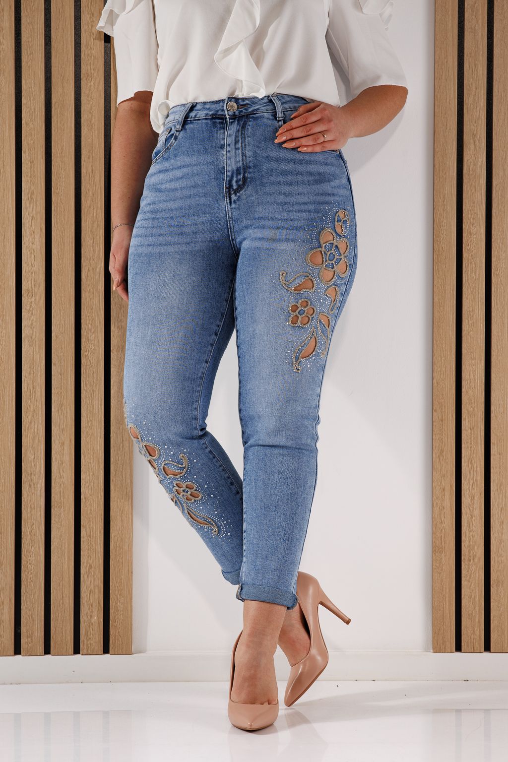 Női Mom Fit farmernadrág Alexia kék #A1355