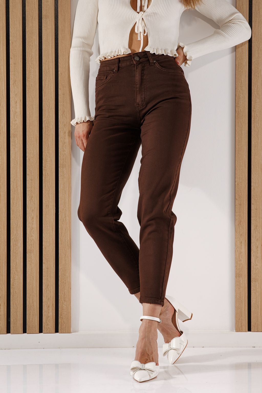 Női Baggy Fit farmernadrág Elena barna #A1373