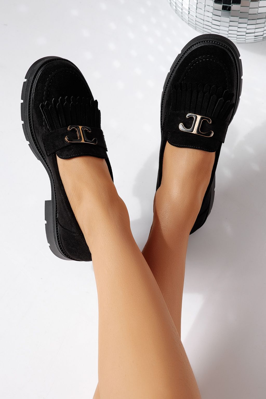 Női alkalmi cipők fekete öko bőrből velúrból  Galia #24443