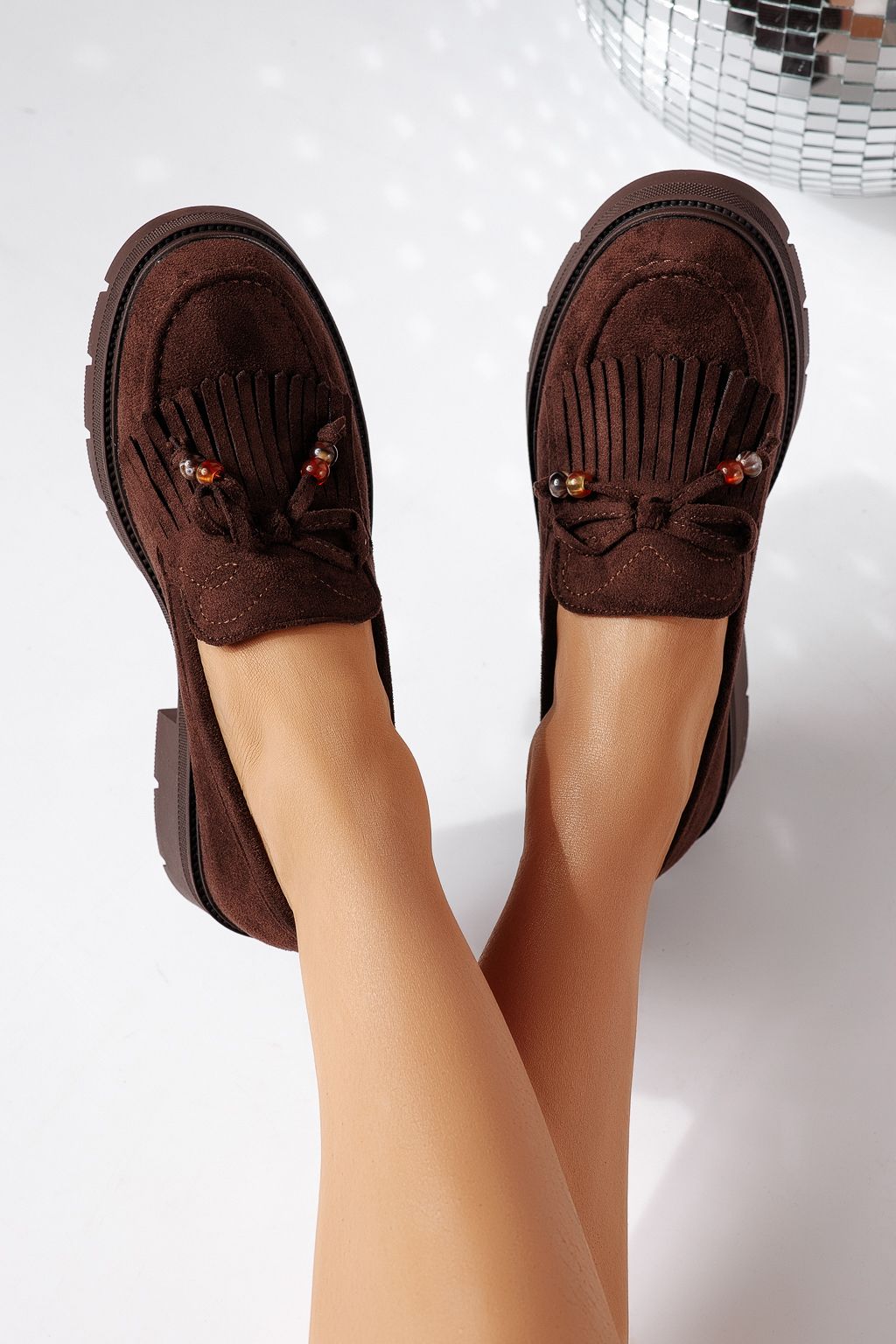 Női alkalmi cipők barna öko bőrből velúrból  Eliana #24438