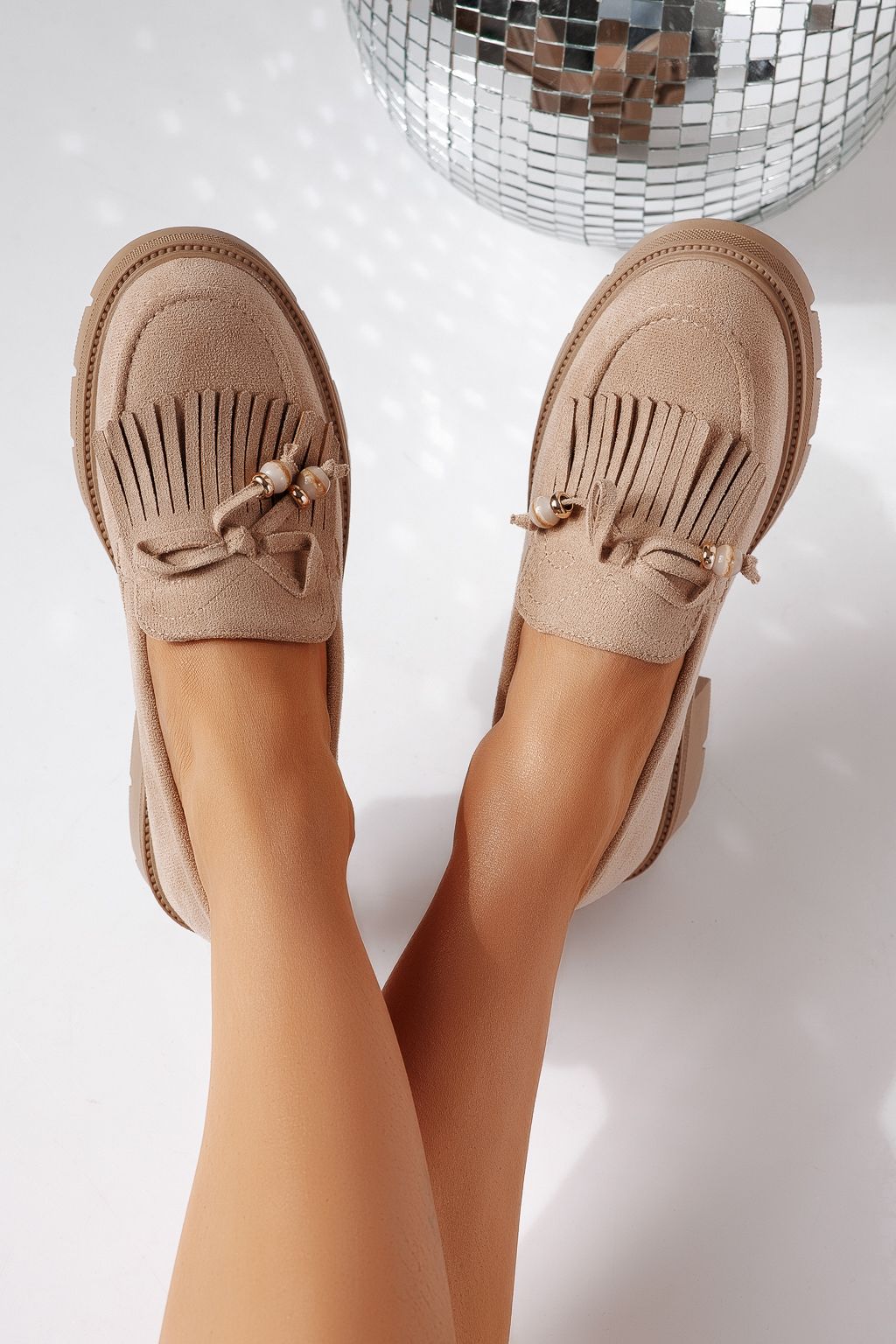 Női alkalmi cipők khaki öko bőrből velúrból  Eliana #24439