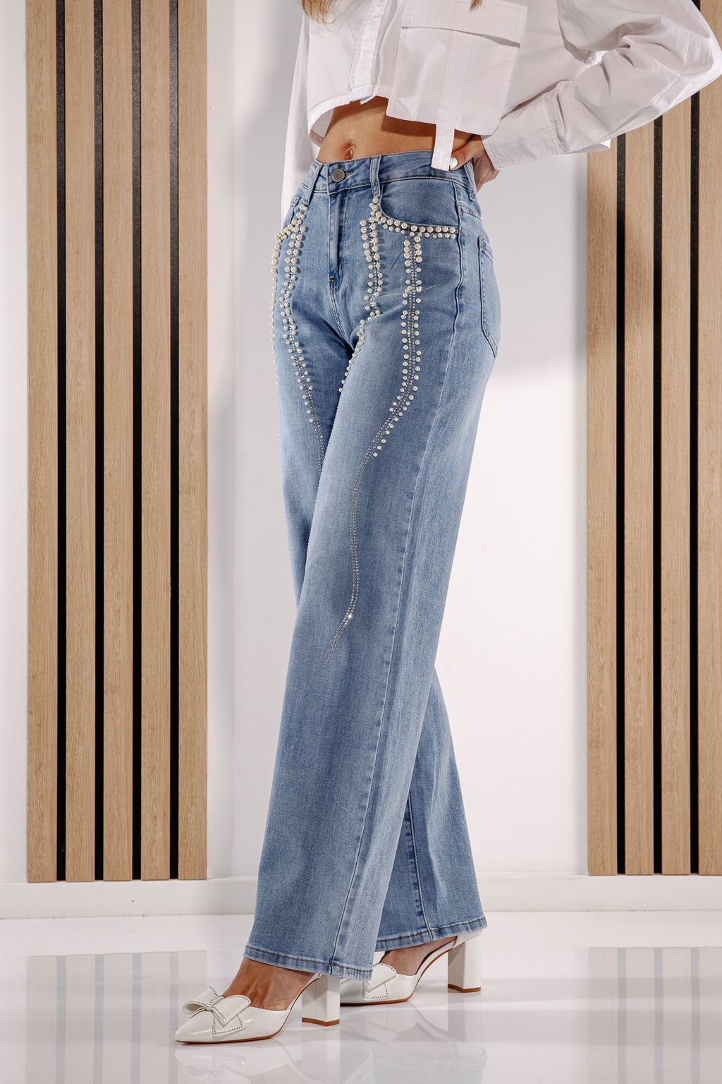 Női Wide Leg farmernadrágok Alena kék #A1380