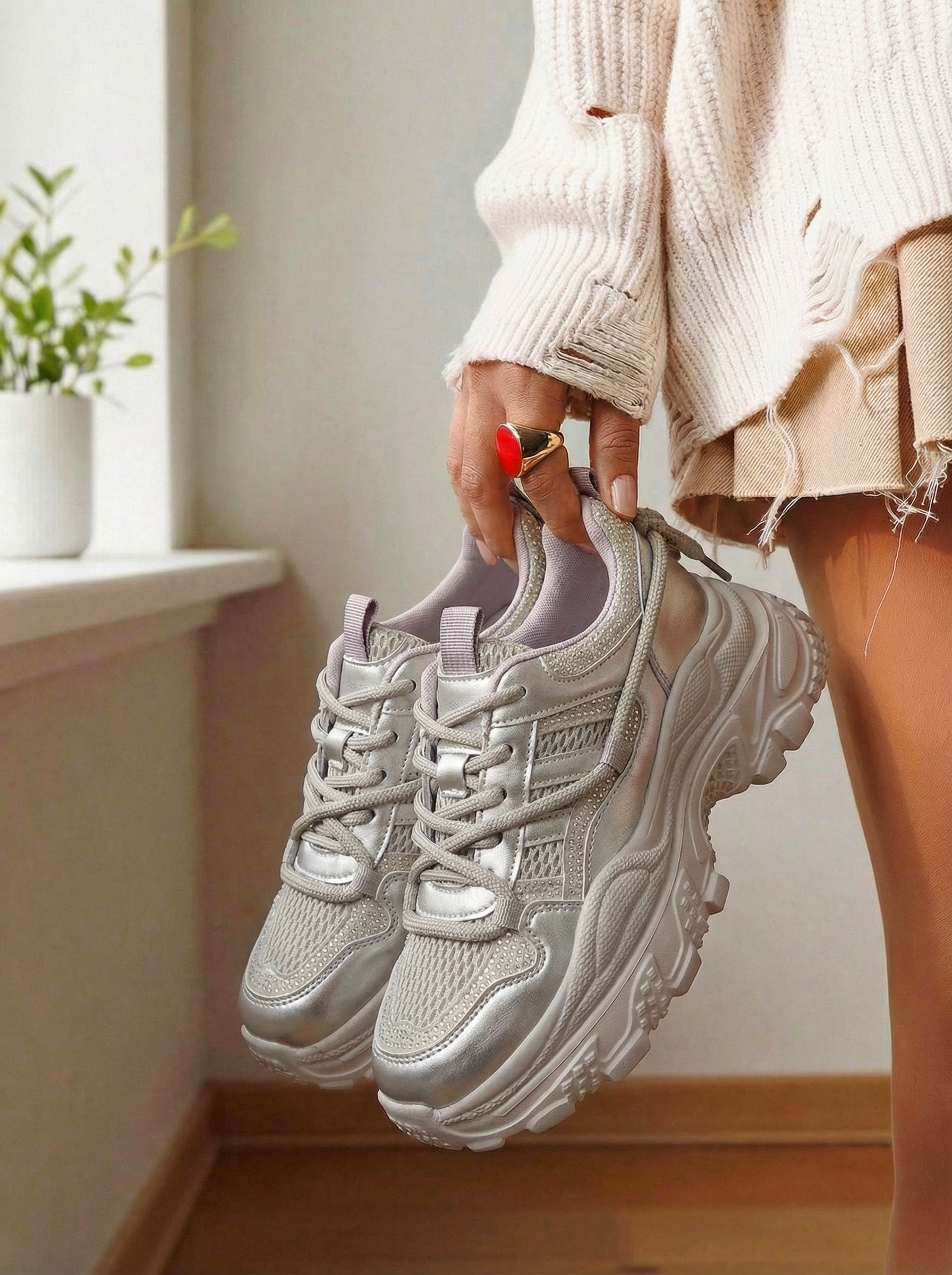 Női sportcipők rózsaszín arannyal textil anyagból készült Ianca #24515