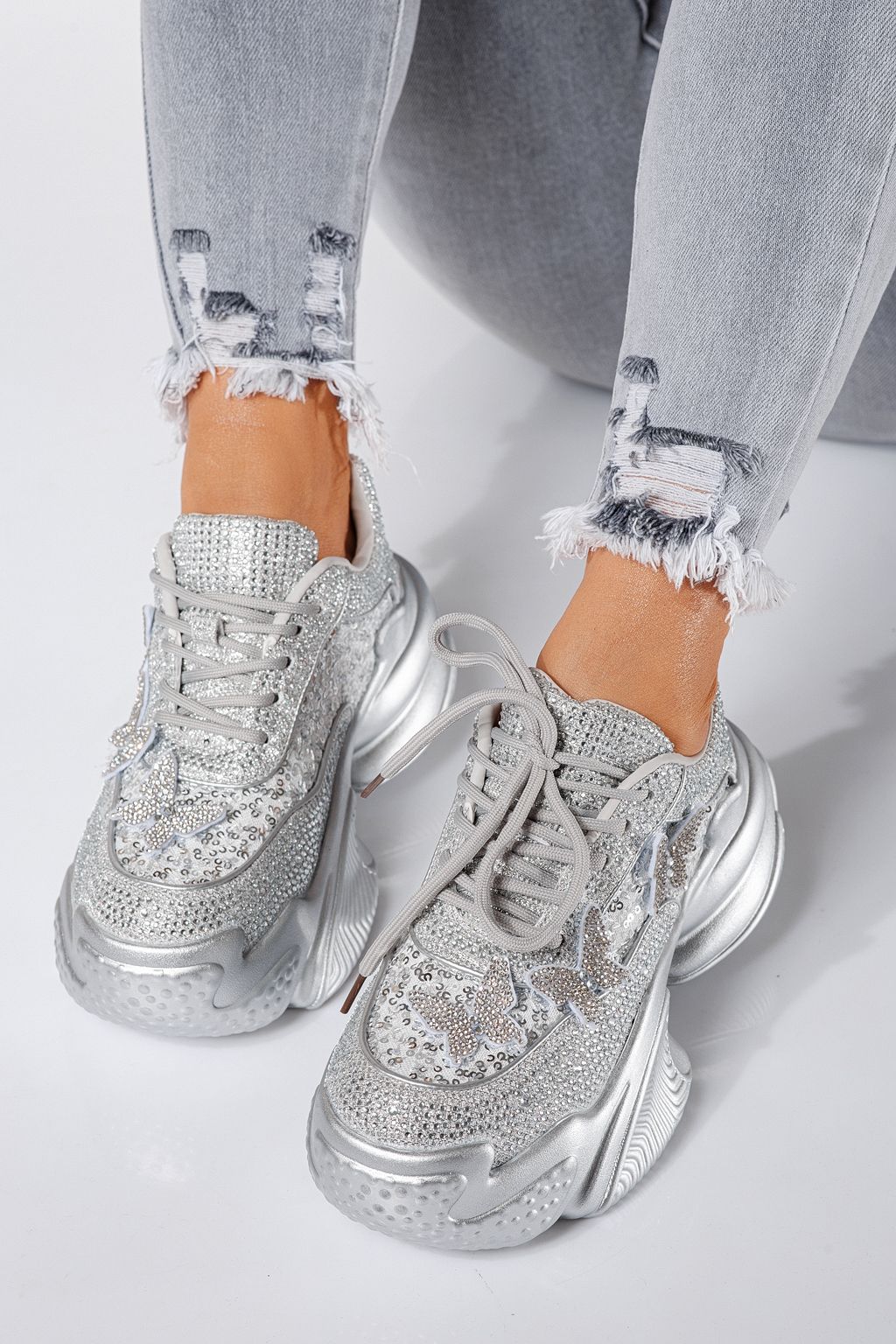 Evelyn Női Sportcipő Ezüst Textil Anyagból #24533