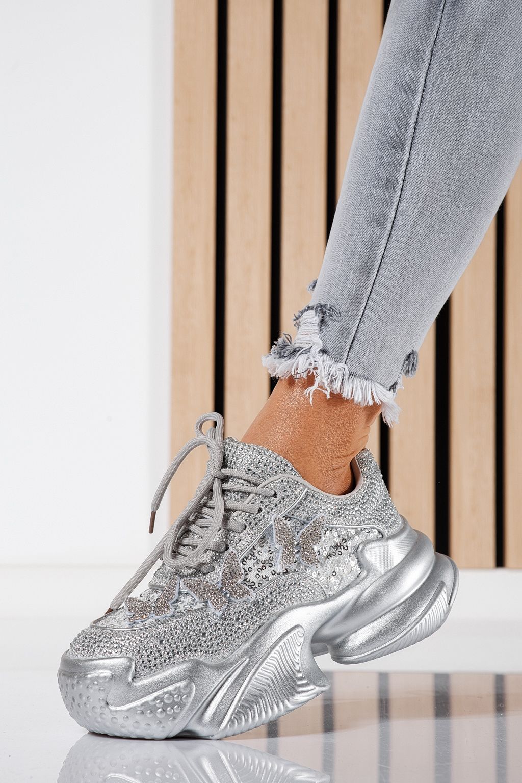 Evelyn Női Sportcipő Ezüst Textil Anyagból #24533