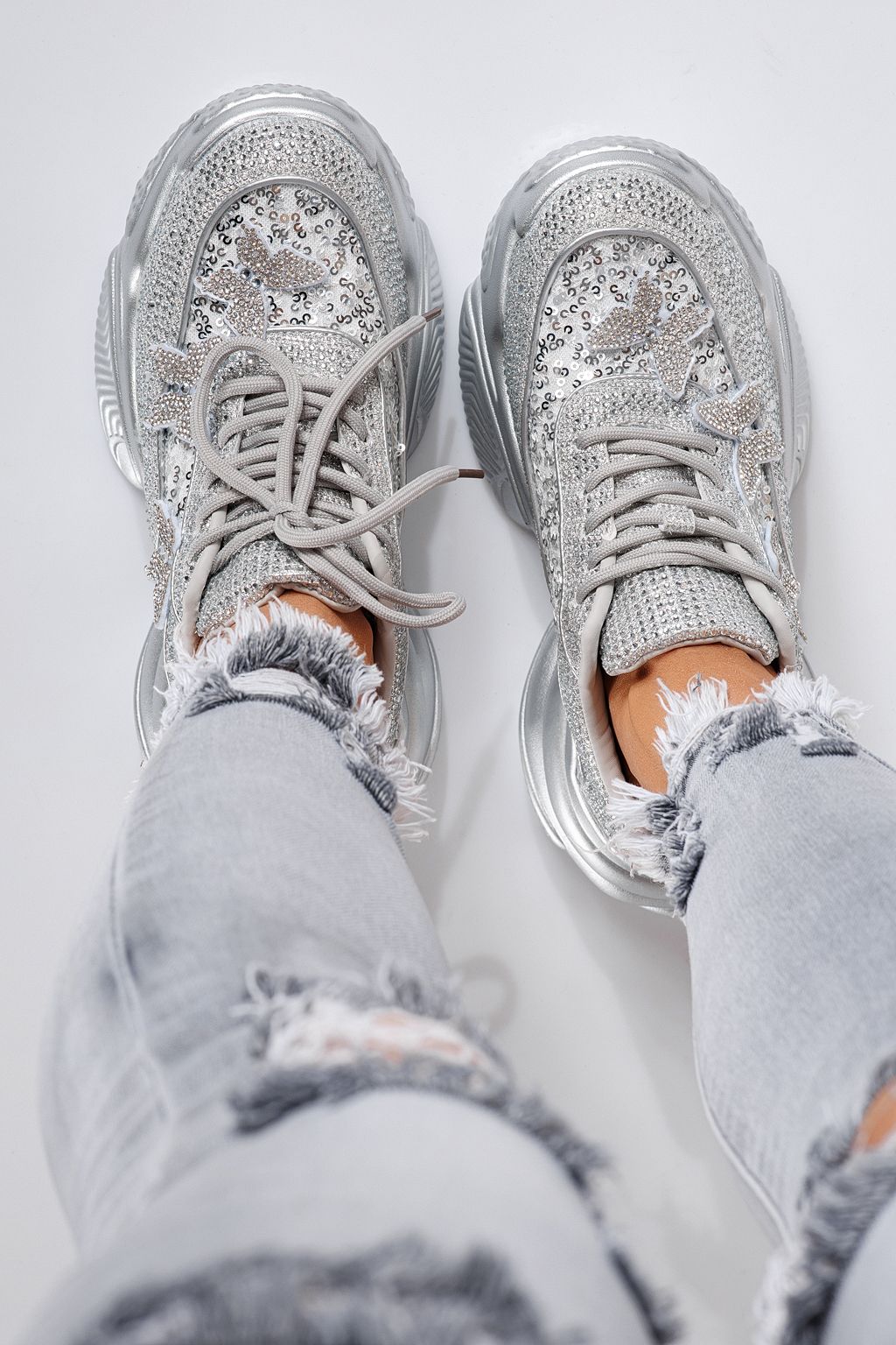 Evelyn Női Sportcipő Ezüst Textil Anyagból #24533