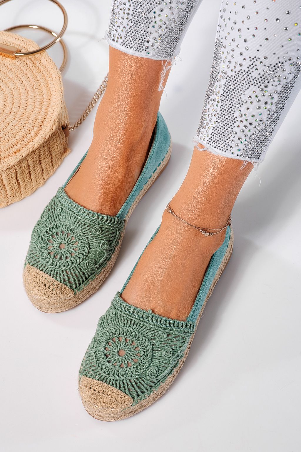 Zöld női espadrillek újrahasznosított ökológiai bőrből Emma #24541