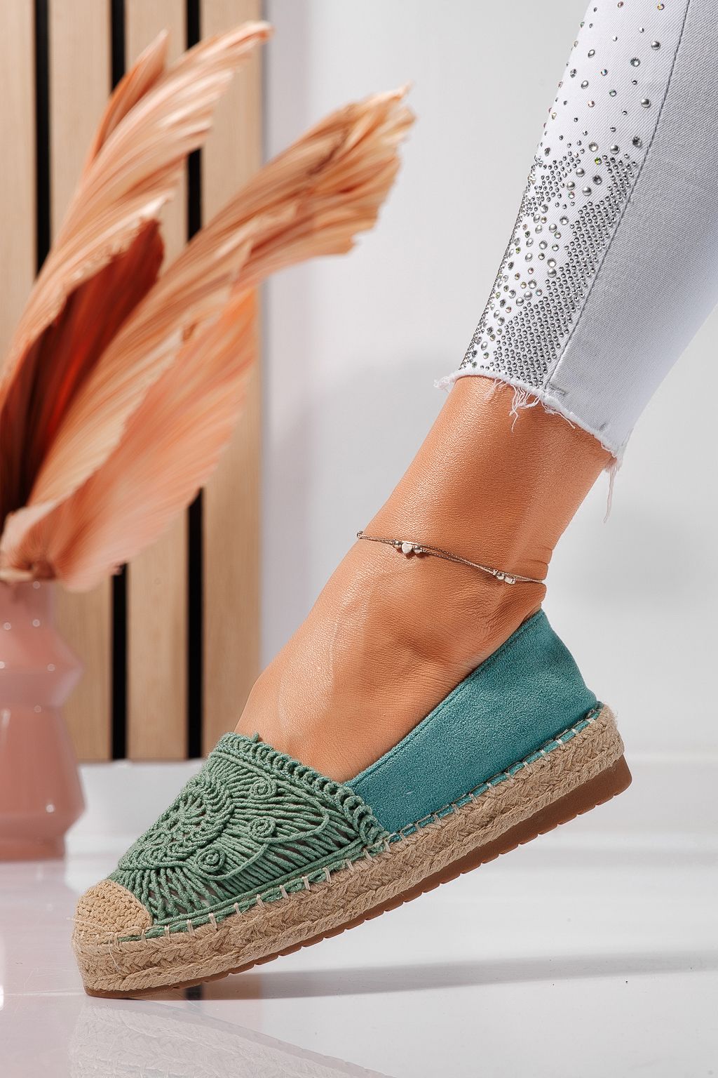 Zöld női espadrillek újrahasznosított ökológiai bőrből Emma #24541