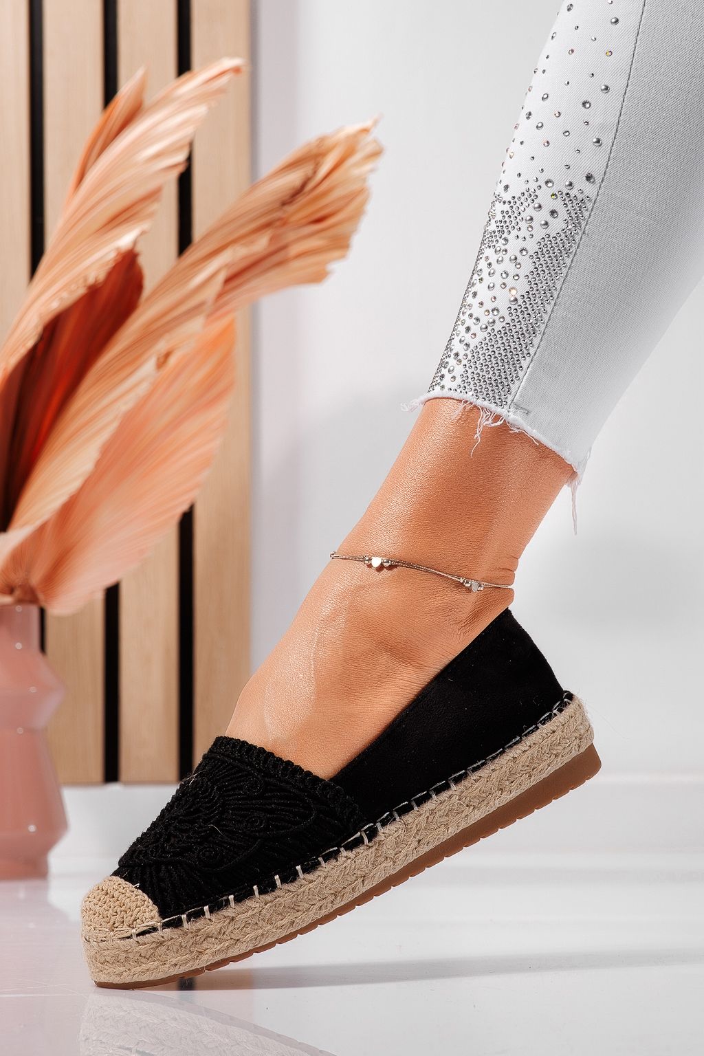 Fekete női espadrillek ökológiai bőrből Emma #24542