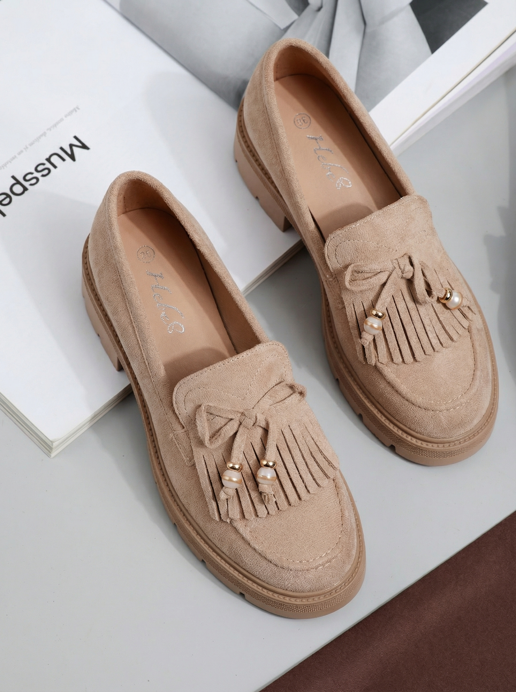 Női alkalmi cipők khaki öko bőrből velúrból  Eliana #24439