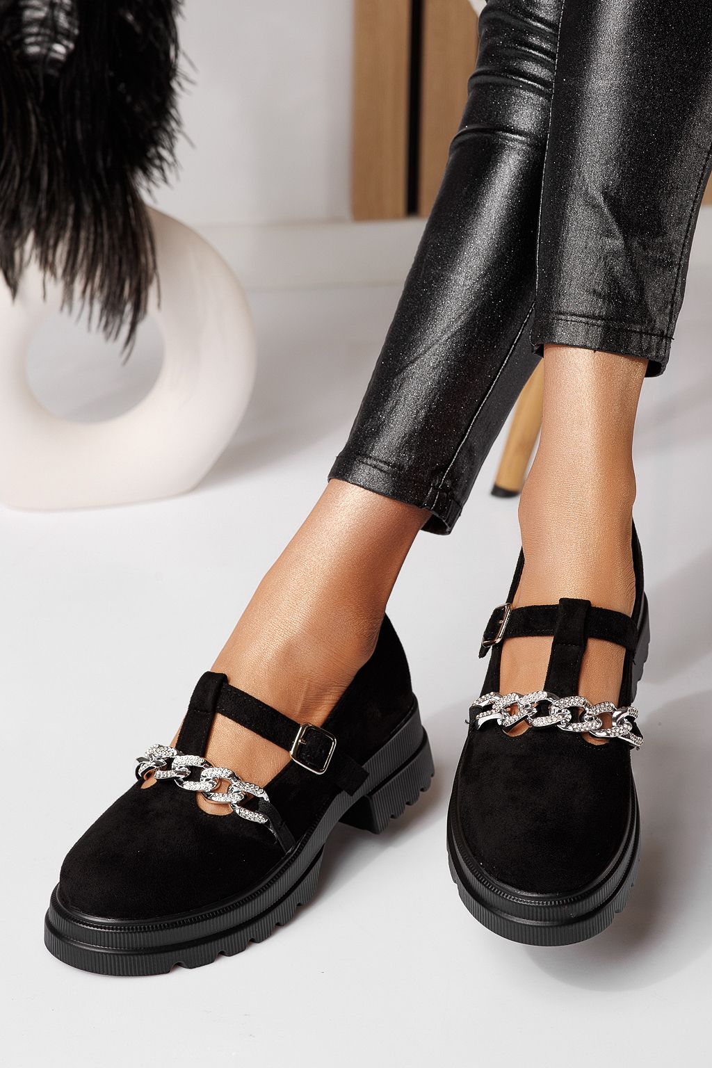 Vespera Női Alkalmi Cipő Fekete Velúr Ökológiai Bőrből #24566