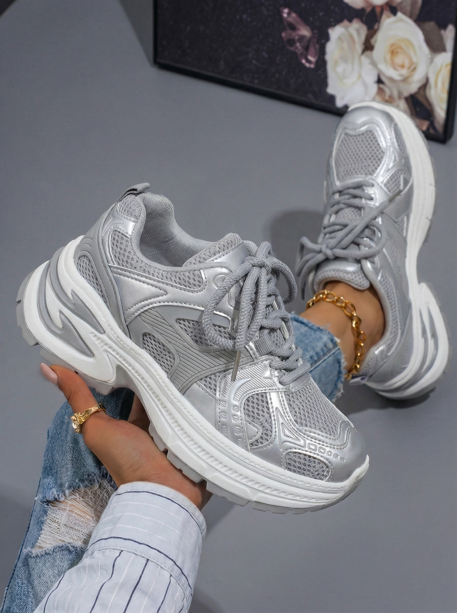 Női szürke ekológikus bőr tornacipő Amber #24523