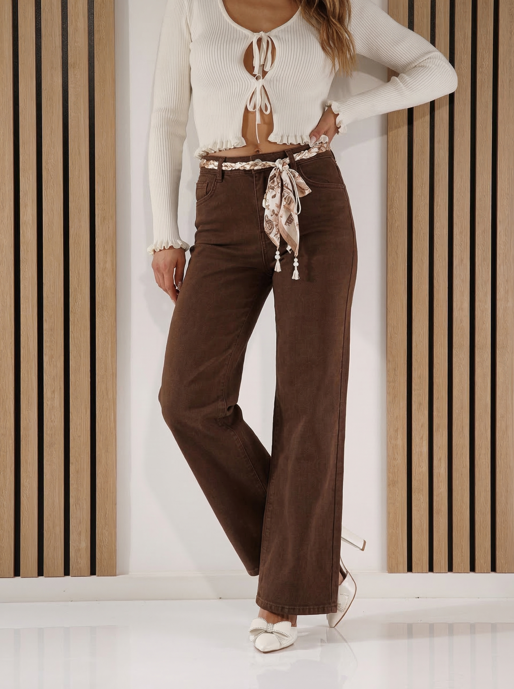 Női trapéz farmer Enola barna #A1408