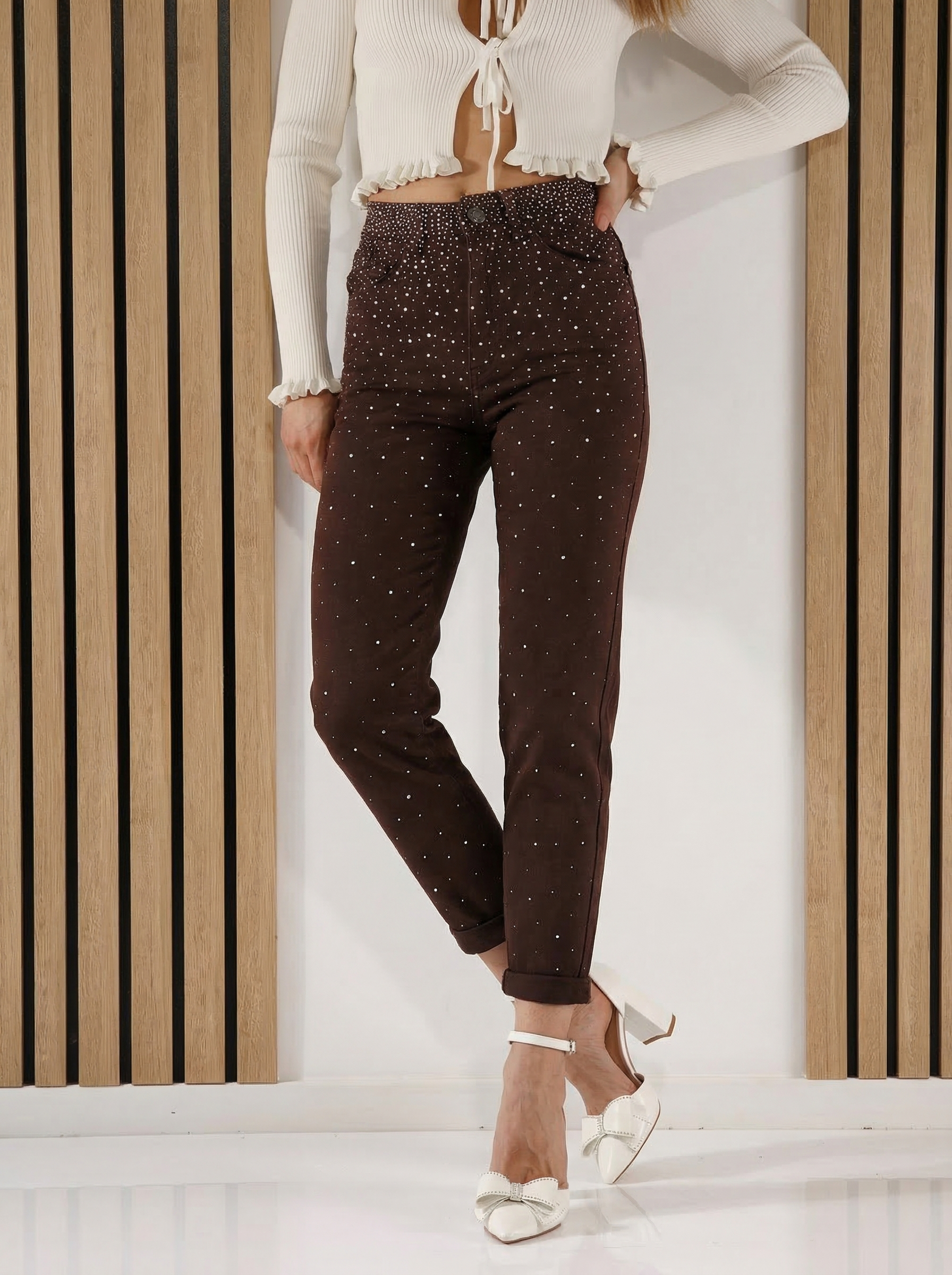 Női trapéz farmer Jenny barna #A1413