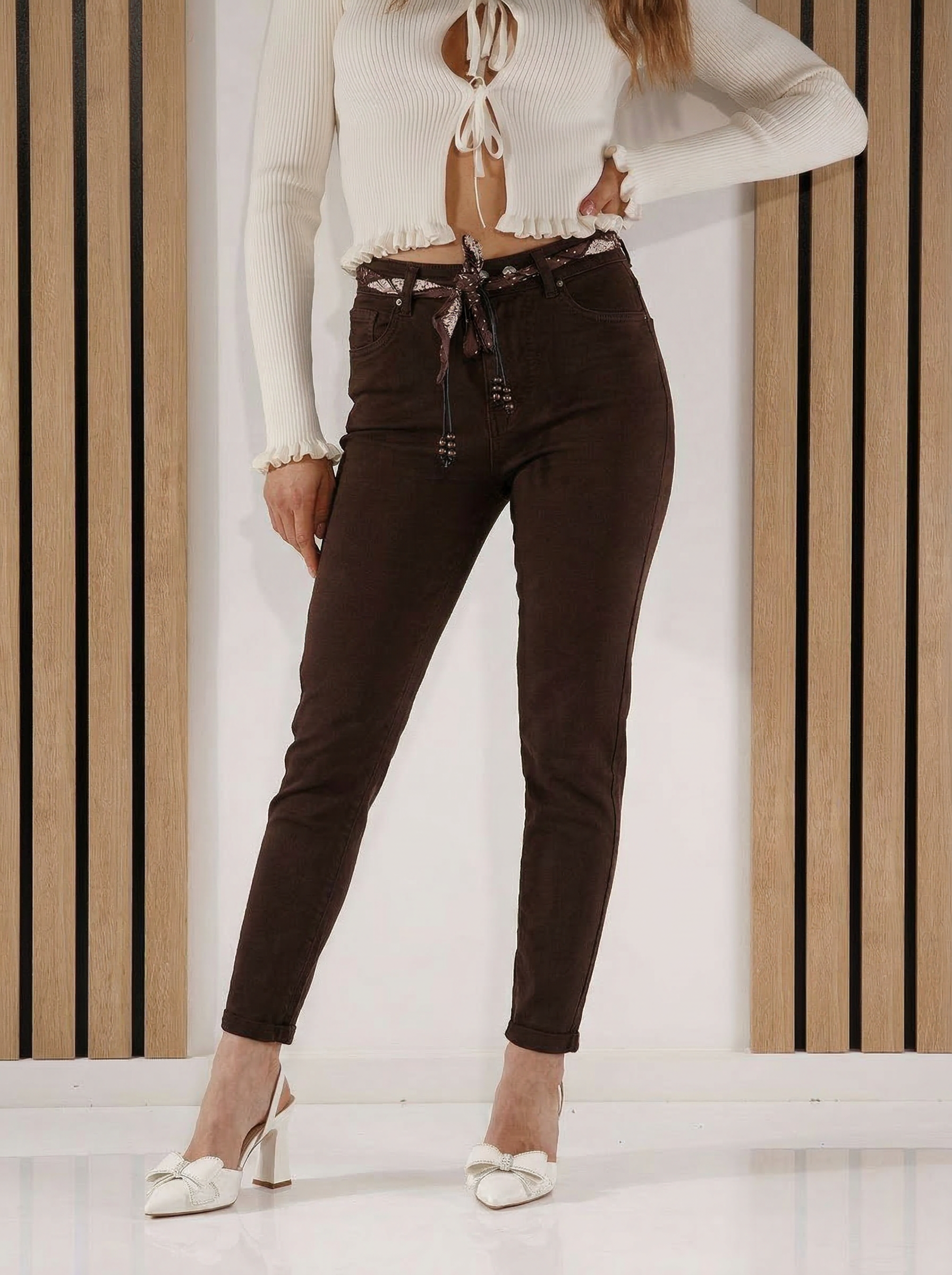 Női baggy fit farmernadrág Hannah barna #A1411