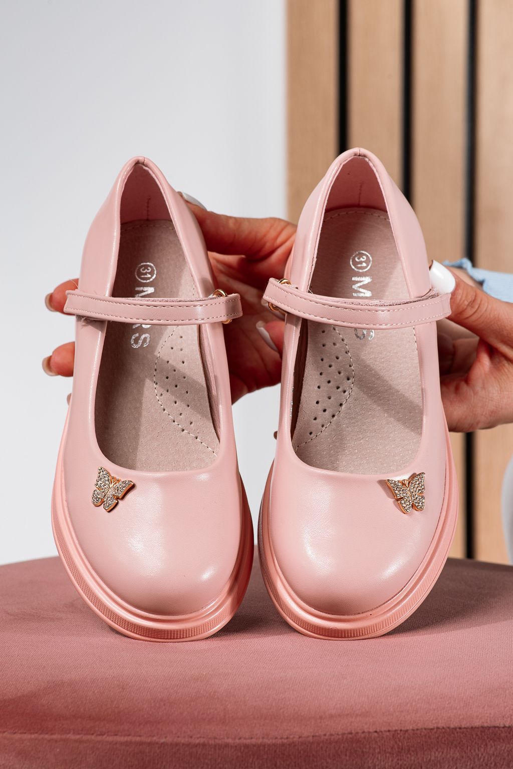 Lányok rózsaszín ökobőr cipő Sara #24643